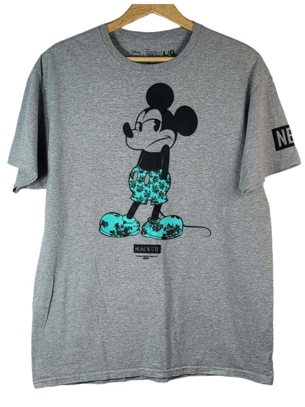 Disney Neff Mickey Mouse T Shirt Gray Large Floral Shrug Too Many People Grow Up